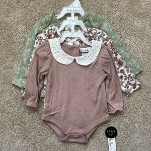Girls' 3-Pack Long-Sleeve One-Piece Bodysuits - Mauve, Cream Floral, Sage